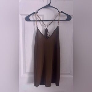 Charlotte Russe Sleeveless Top with Gold Chain Straps Olive Drab Color Sz XS